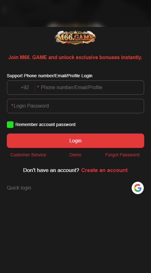Register and Login in M66 Game
