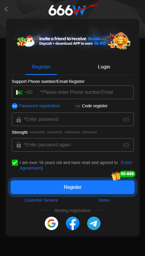 Register and Login in 666W Game