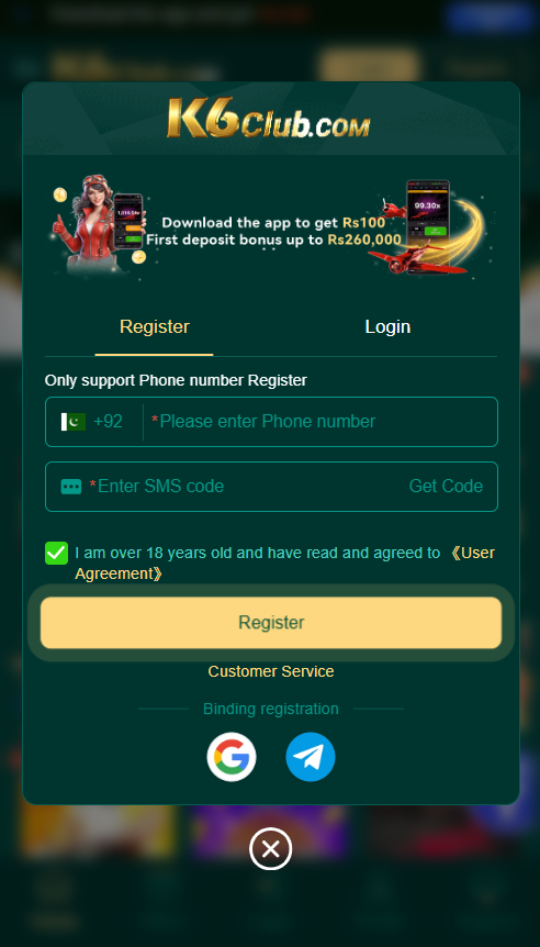 Register and Login in K6 Club Game