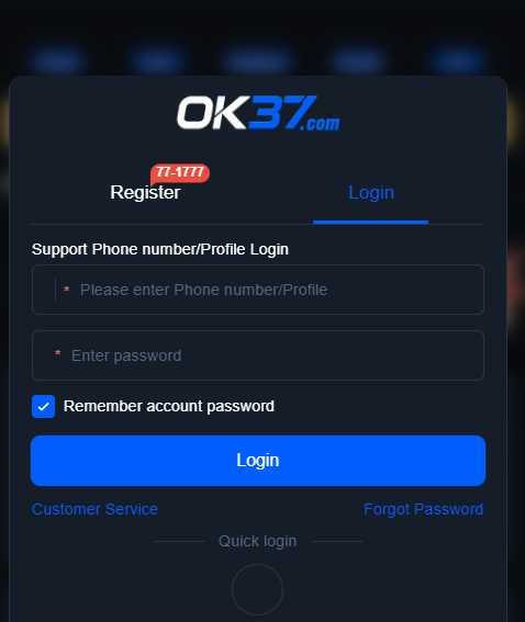 Register and Login to Ok37 Game